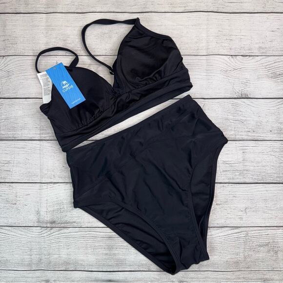 CUPSHE NWT Black Bikini Set with Bralette and Asymetric High Waist Bottom Sz XS - Picture 5 of 8